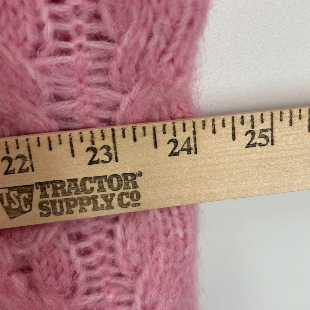 LOFT Pink Cable Open Knit Crew Neck Sweater Womens XL Wool‎ Blend Lightweight